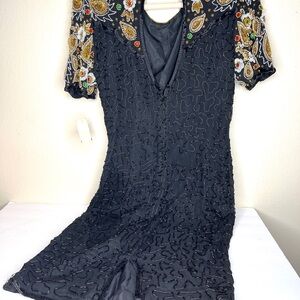 Royal Black Multicolor beaded cocktail dress knee-length Size 1X